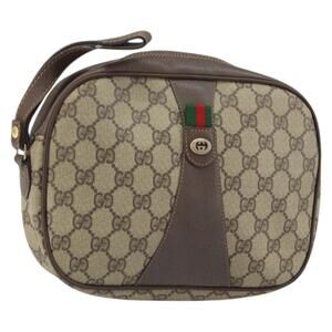 GUCCI GG Supreme Web Sherry Line Clutch Bag PVC Beige 156 01 034 Auth 161502
